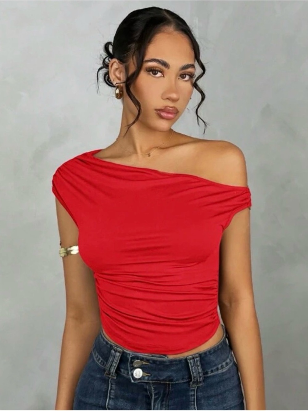Off-Shoulder Red Ruched Women’s Top